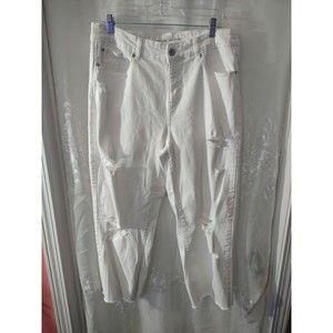 INC Denim Jeans Mid Rise Boyfriend Size 16/33 White Distressed
